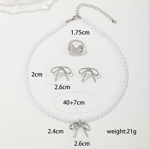 Nihao Wholesale Cute Sweet Bow Knot Alloy Women's Rings Earrings Necklace