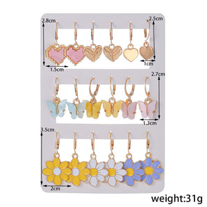 Nihao Wholesale 1 Pair Cute Pastoral Korean Style Heart Shape Flower Butterfly Enamel Inlaid Pearls Alloy Drop Earrings
