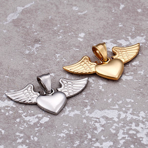 Nihao Wholesale Classic Style Heart Shape Wings Titanium Steel Plating Pendants Jewelry Accessories