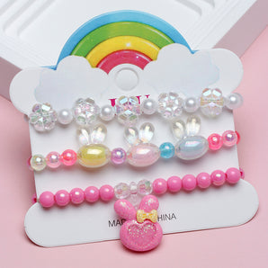 Nihao Wholesale Princess Cute Sweet Bunny Ears Arylic Plastic Resin Beaded Girl'S Bracelets