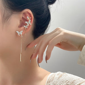 Nihao Wholesale Jewelry Fashion Tassel Butterfly Alloy Rhinestones Inlay Earrings