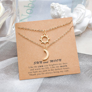 Nihao Wholesale Gold Sun Moon Stainless Steel Clavicle Chain European and American Couple Card Necklace
