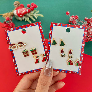 Nihao Wholesale 1 Set Fashion Christmas Tree Santa Claus Enamel Alloy Ear Studs