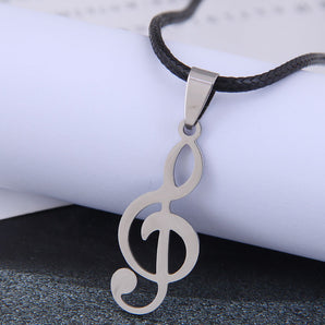 Nihao Wholesale Korean fashion hip-hop concise music symbol stainless steel wax rope necklace