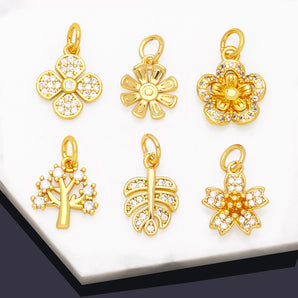 Nihao Wholesale Korean Style Leaves Flower Copper Plating Inlay Zircon 18K Gold Plated Pendants Jewelry Accessories