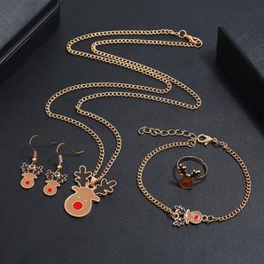 Nihao Wholesale Fashion Elk Alloy Enamel Christmas Women'S Rings Earrings Necklace
