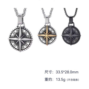 Nihao Wholesale Retro Punk Compass Stainless Steel Carving Men'S Pendant Necklace