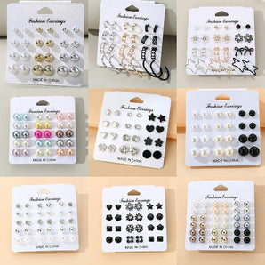 Nihao Wholesale 1 Set Simple Style Korean Style Pentagram Pearl Flower Inlay Alloy Artificial Pearls Artificial Diamond Ear Studs