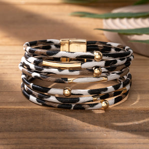 Nihao Wholesale Retro Cool Style Leopard Pu Leather Alloy Wholesale Bracelets