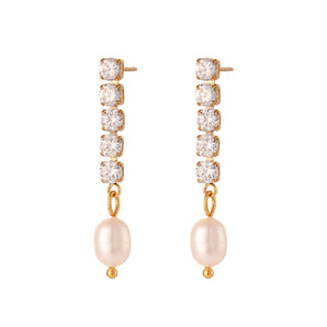 Nihao Wholesale Elegant Square Inlay Stainless Steel Artificial Pearls Zircon Gold Plated Earrings