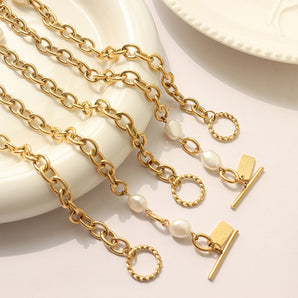 Nihao Wholesale Fashion Geometric Imitation Pearl Titanium Steel Christmas Bracelets