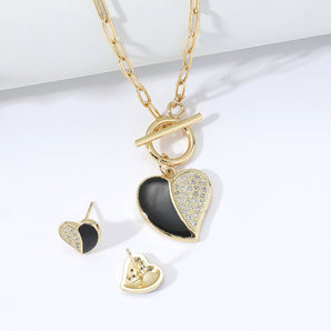 Nihao Wholesale fashion black heart T-shaped stud earrings necklace set