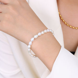 Nihao Wholesale fashion temperament titanium steel 18k gold plated freshwater pearl bracelet wholesale