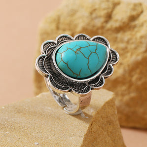 Nihao Wholesale Vintage Style Water Droplets Alloy Inlay Turquoise Women'S Rings