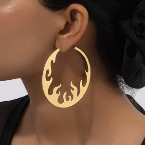 Nihao Wholesale 1 Pair Basic Lady Round Plating Hollow Out Alloy 14K Gold Plated Hoop Earrings
