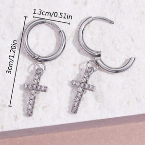 Nihao Wholesale 1 Pair Basic Cross Inlay Stainless Steel Rhinestones Drop Earrings