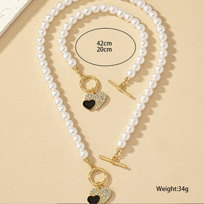 Nihao Wholesale Baroque Style Heart Shape Imitation Pearl Women's Bracelets Necklace