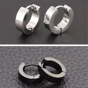 Nihao Wholesale 1 Pair 2 Pairs Simple Style Cool Style Round Stainless Steel Hoop Earrings