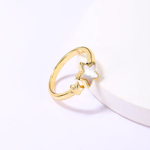 Nihao Wholesale Casual Sweet Star Moon Heart Shape Shell Plating Inlay Shell Zircon 18K Gold Plated Women's Open Rings