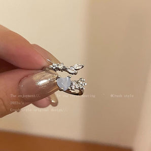 Nihao Wholesale Sweet Heart Shape Flower Alloy Plating Inlay Rhinestones Women's Open Rings