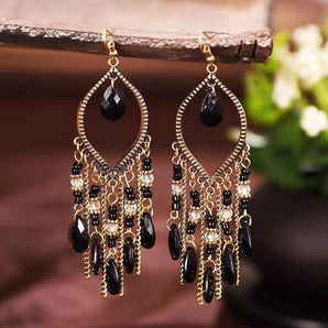 Nihao Wholesale 1 Pair Bohemian Geometric Tassel Alloy Resin Drop Earrings