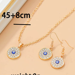 Nihao Wholesale Fashion Round Devil'S Eye Alloy Inlay Rhinestones Gold Plated Women'S Earrings Necklace