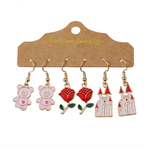 Nihao Wholesale Jewelry Romantic Castle Bear Rose Alloy Enamel Plating Drop Earrings