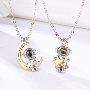 Nihao Wholesale Cute Streetwear Astronaut Star Moon Alloy Plating Valentine'S Day Couple Pendant Necklace