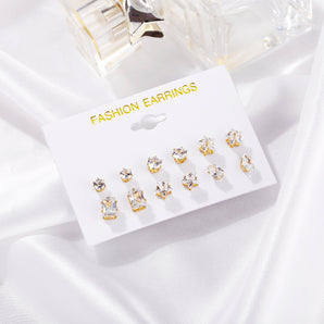 Nihao Wholesale hot-selling geometric zircon 6 pairs of earrings set creative retro simple embedded diamond earrings wholesale