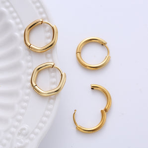 Nihao Wholesale 1 Pair Casual Classic Style Commute Hexagon Quadrilateral Circle Stainless Steel Plating Metal Earrings
