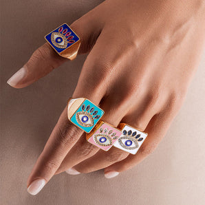 Nihao Wholesale Retro Streetwear Eye Alloy Inlay Artificial Rhinestones Women'S Wide Band Ring