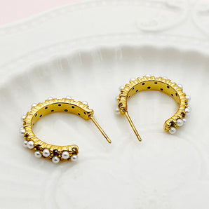 Nihao Wholesale 1 Pair Elegant Sweet Simple Style C Shape Plating Stainless Steel Gold Plated Earrings